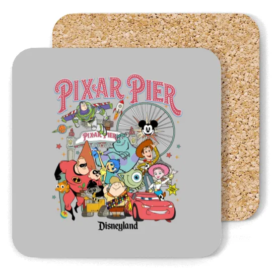 Vintage Pixar Pier Disneyland Coasters, Disneyland Pixar Fest 2024 Coasters, Meet me at Pixar Pier Disney Pixar Characters