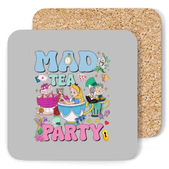 Vintage Mad Tea Party Disneyland Alice in Wonderland Coasters, Floral Alice Mad Hatter