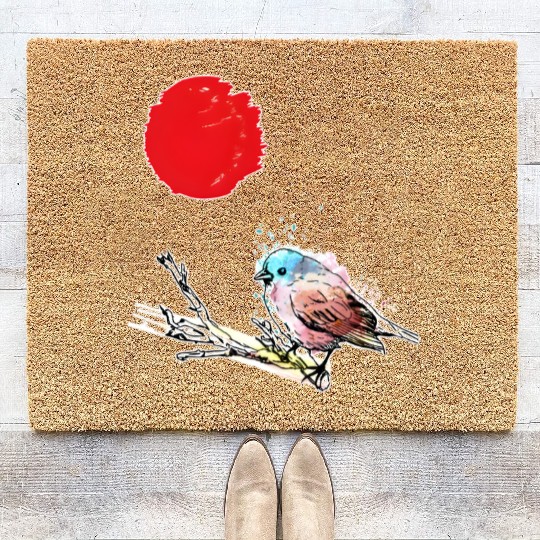Murakami Birds Red Moon Japenese Coir Doormats