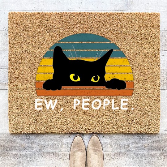 Black Cat Coir Doormats Funny Ew People Cat Lovers Coir Doormats