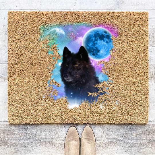 Black Wolf MidNight Forest Coir Doormats