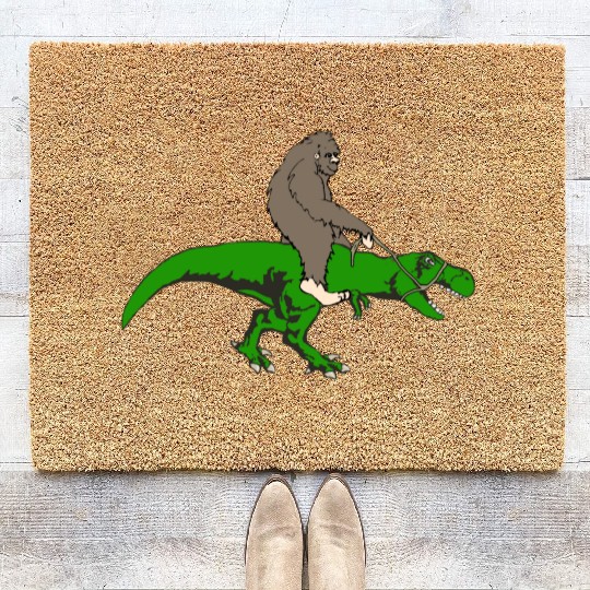 Bigfoot riding T rex Coir Doormats
