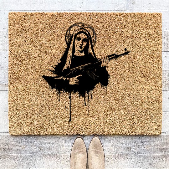 Virgin Mary with Kalashnikovs AK47 Coir Doormats
