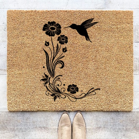 Hummingbird, colibri with hibiscus Coir Doormats