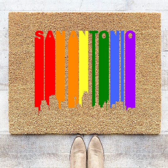 San Antonio Texas Gay Pride Rainbow Skyline Coir Doormats