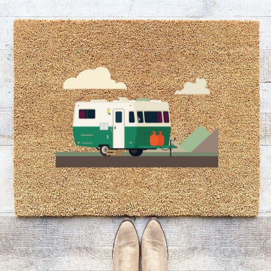 camper in the mountains Coir Doormats