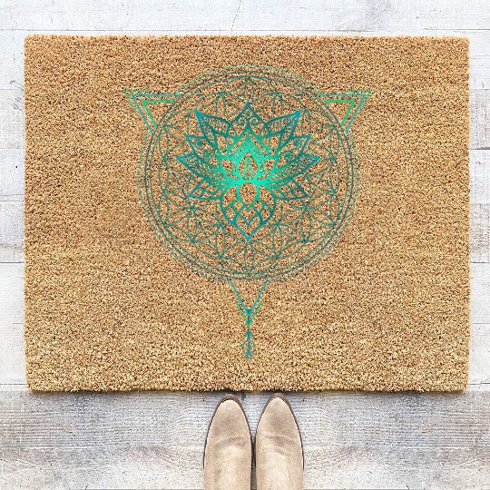 Lotus of Life Mandala in Geometric Coir Doormats