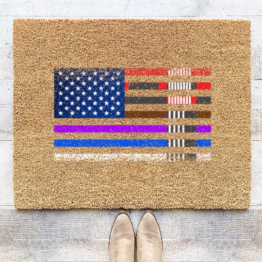 BJJ Brazilian Jiu-jitsu American flag by BJJ belt Coir Doormats