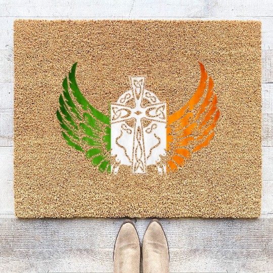 Irish Flag Design Celtic Cross Irish gift Coir Doormats