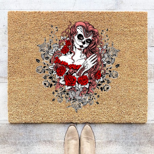 Santa Muerte Holy Woman Skull Mexico Dead Saint Coir Doormats