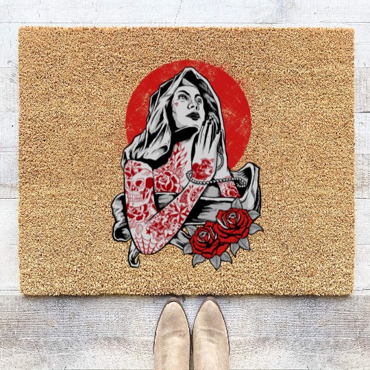 Virgin Mary Tattoo Coir Doormats