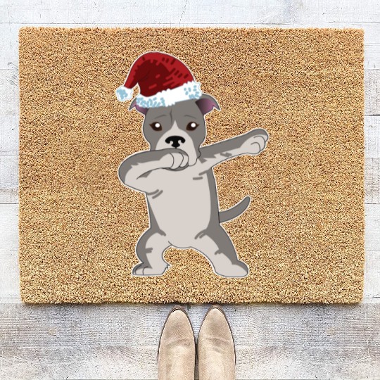 Cute Pitbull Dabbing Christmas Coir Doormats
