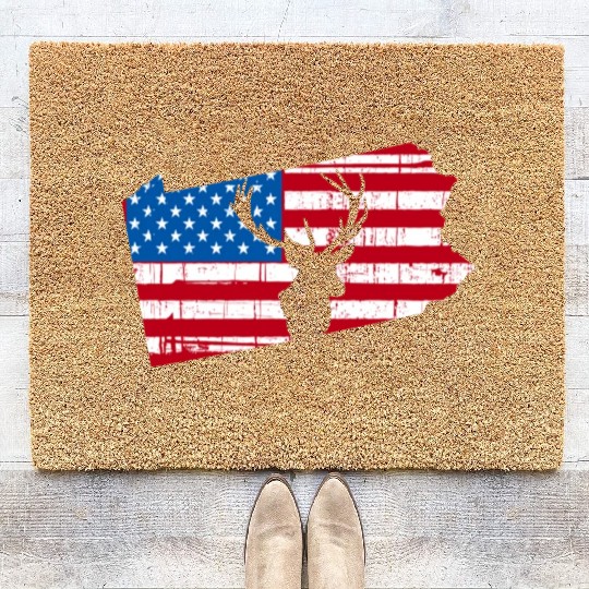 American Flag Pennsylvania Deer Hunting Coir Doormats