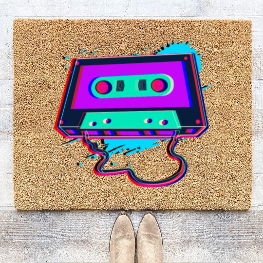 80s Music Cassette Tape : 3D, Neon, 80s songs Coir Doormats