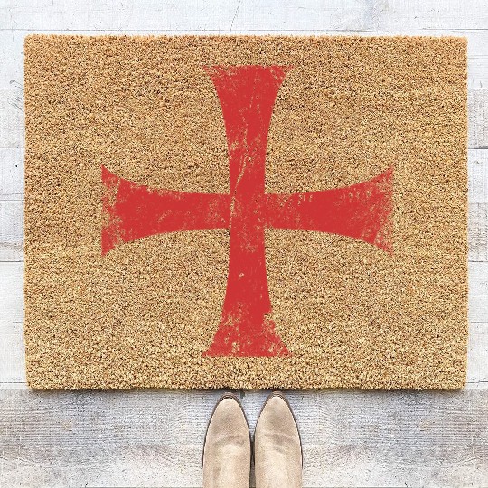 Distressed Crusader Knights Templar Cross Coir Doormats