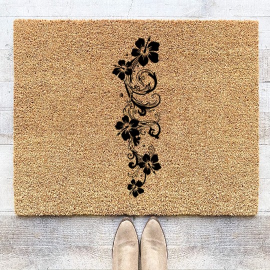 Tendril with hibiscus, hibiscus flowers Coir Doormats