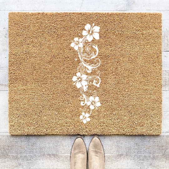 Tendril with hibiscus, hibiscus flowers Coir Doormats