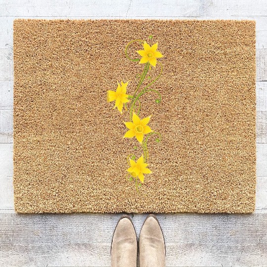 Vibrant Yellow Daffodil Floral Pattern Coir Doormats