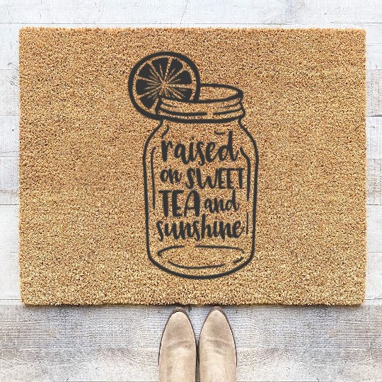Raised On Sweet Tea And Sunshine Design Summer Drink Mason Jar Coir Doormats