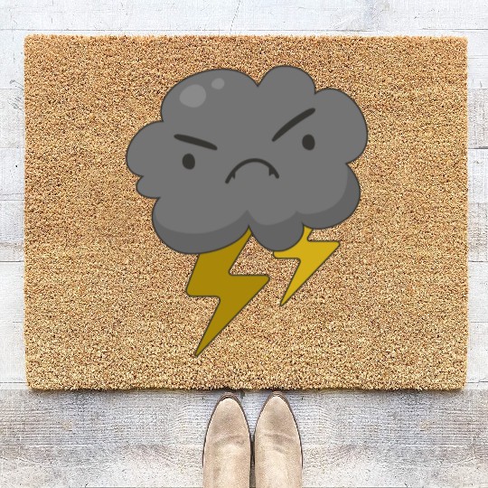 Angry Cloud With Lightning Thunderstorm Weather Coir Doormats