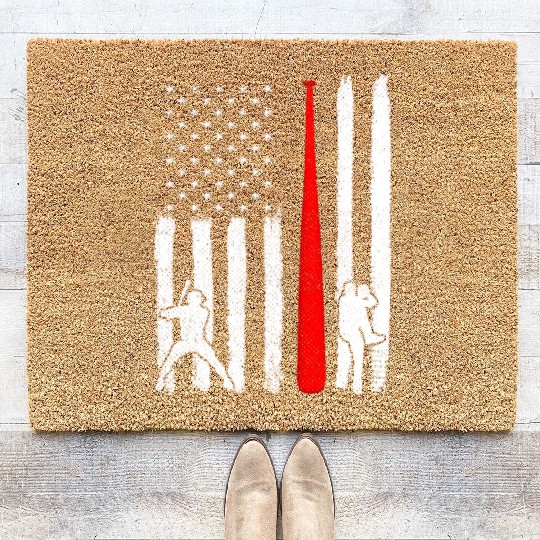 Baseball Pitcher Batter American Flag 4th of July Coir Doormats