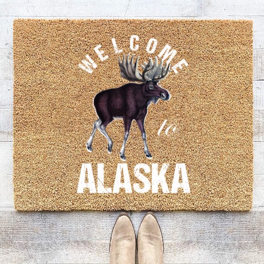 Alaska Moose Welcome to Alaska Coir Doormats
