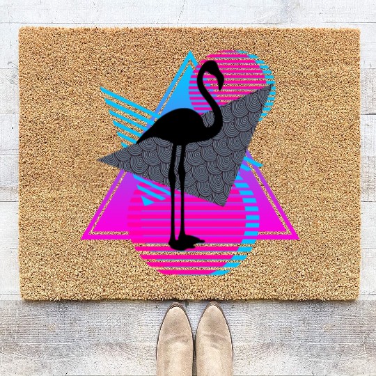 vaporwave aesthetics FLAMINGO 80s retro triangle Coir Doormats
