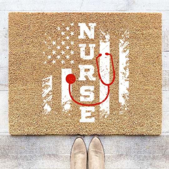 Patriotic Nurse US flag Stethoscope - Nurse Gift Coir Doormats