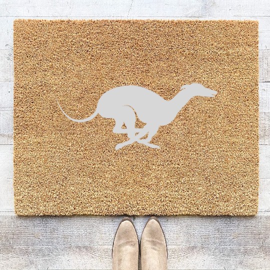 Light Grey Running Greyhound X Racer Track Dog Coir Doormats