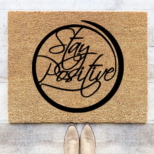 circle around cool text stay positive stay positiv Coir Doormats