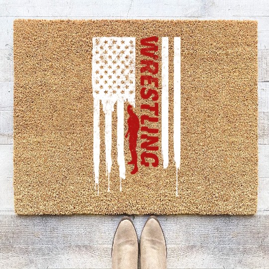 VINTAGE WRESTLING AMERICAN FLAG FUNNY GIFT Coir Doormats
