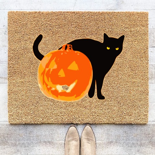 Halloween Black Cat Jack o Lantern Pumpkin Funny Coir Doormats