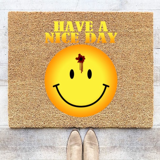 smiley face bullet hole Coir Doormats