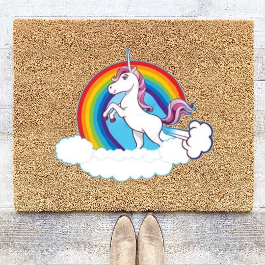 Rainbow Unicorn Love Coir Doormats