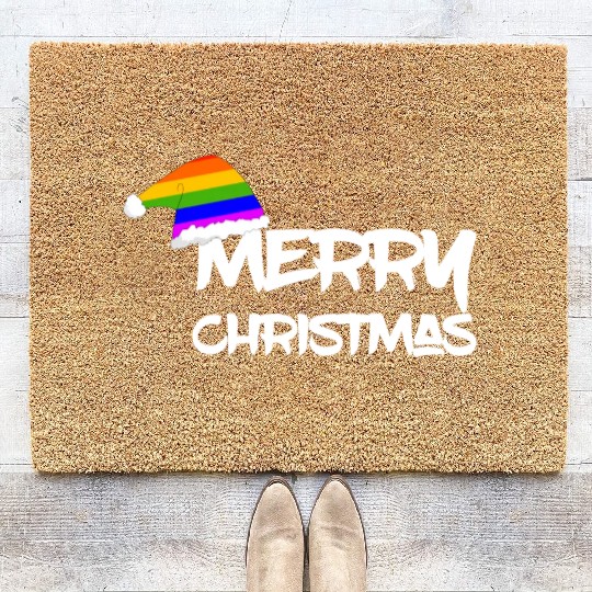 Merry Christmas LGBT Gay Pride Rainbow Coir Doormats