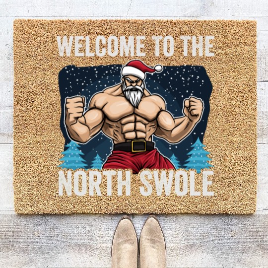 Welcome To North Swole Santa Muscle Workout Christ Coir Doormats