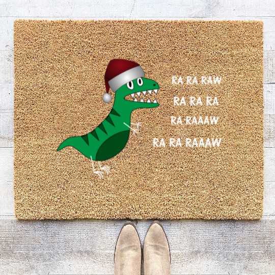 Funny Christmas T-Rex Dinosaur Ra Ra Ra Xmas Coir Doormats
