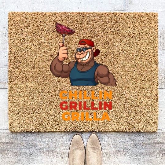 Funny Chillin Grillin Grilla Gorilla BBQ Coir Doormats