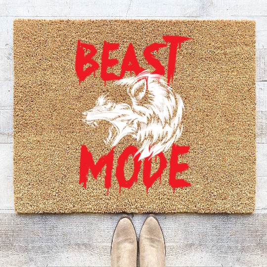 Wolf pack predator wild lonely animal moon Coir Doormats