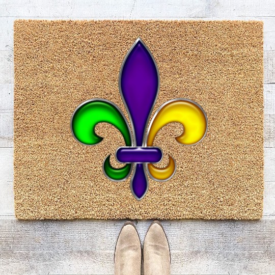 Fleur De Lis Mardi Gras Glossy Lily Coir Doormats