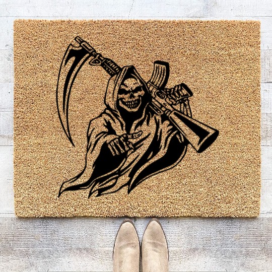 Grim Reaper With Rifle ©WhiteTigerLLC.com Coir Doormats
