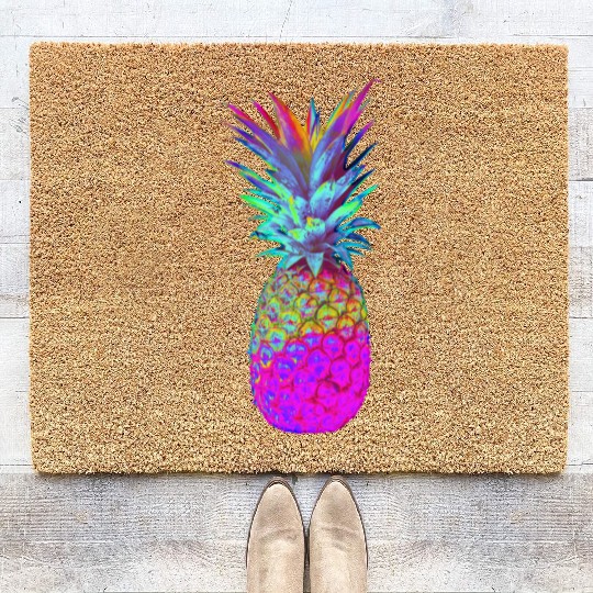 Retrowave Neon Pineapple Vaporwave Hawaiian Gift Coir Doormats