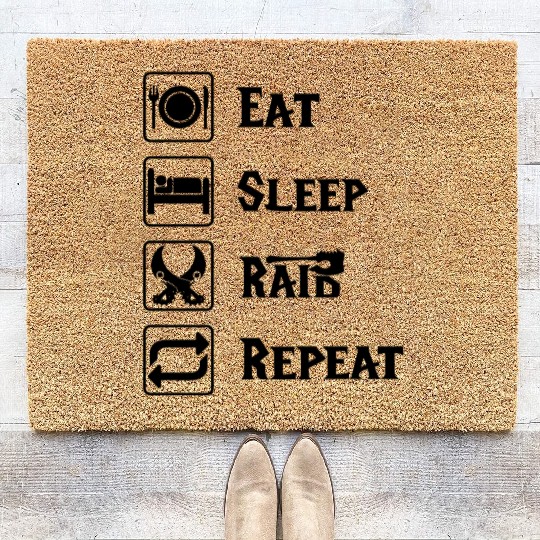 Eat sleep raid repeat world of warcraft present Coir Doormats