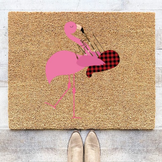 Cute Pink Flamingo Playing Bagpipes Musician Gift Coir Doormats