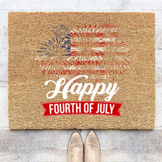 Fourth Of July Coir Doormats USA Flag Fireworks 4th of