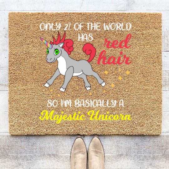 Red Hair Majestic Unicorn Redhead Ginger Gift Coir Doormats