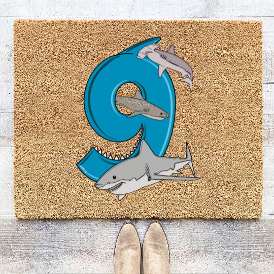 9th Birthday Coir Doormats Boys Great White Shark