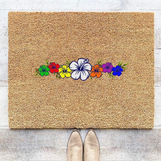 Colorful Hibiscus Flowers and Bamboo Shoot Coir Doormats