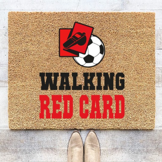 Walking red card referee soccer design Coir Doormats