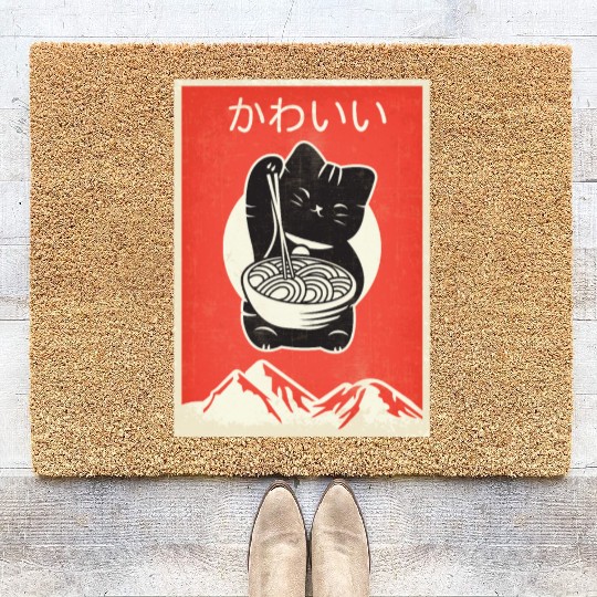 Vintage Kawaii Cat Anime graphic Gift Retro Coir Doormats